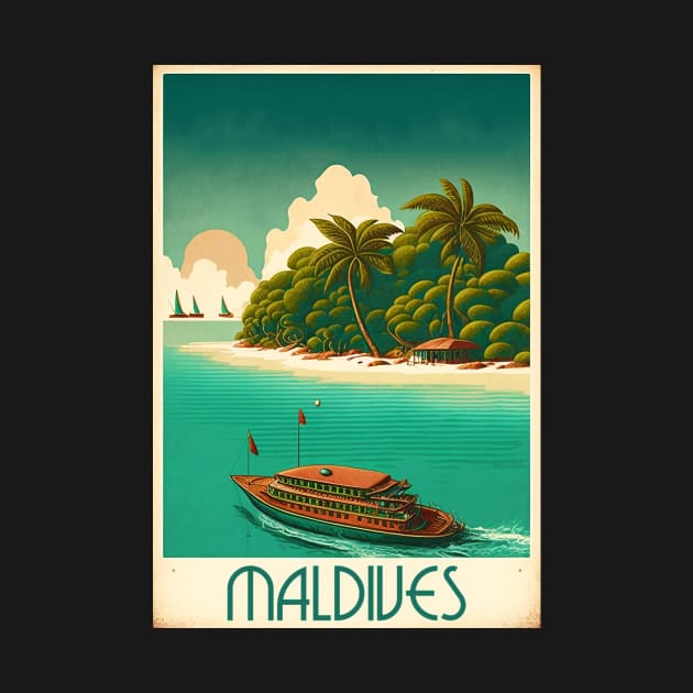 Maldives Island Vintage Travel Art Poster by OldTravelArt