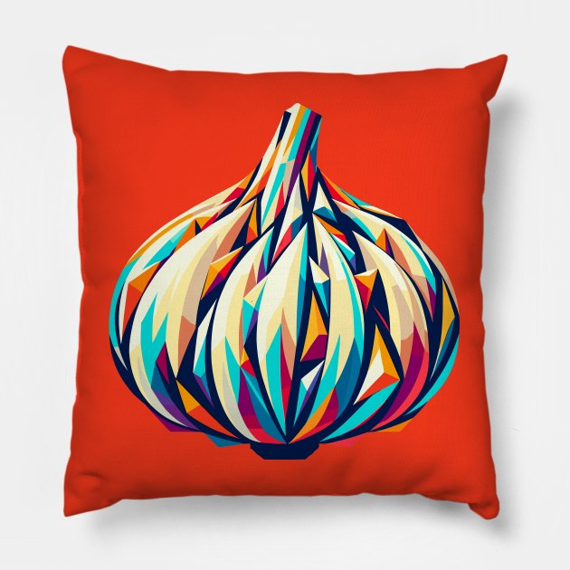 Colorful Geometric Garlic: Abstract Mosaic Art Pillow by AmandaOlsenDesigns
