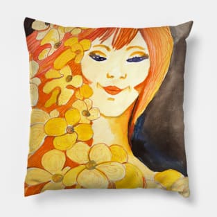 Beautiful Ginger Girl With Flowers 002 Pillow