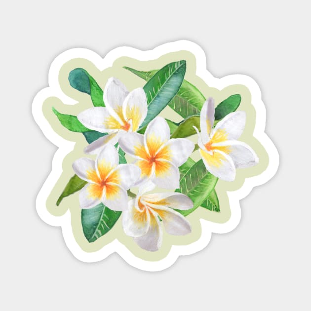 Tropical Frangipani - green mist Magnet by wallaceart