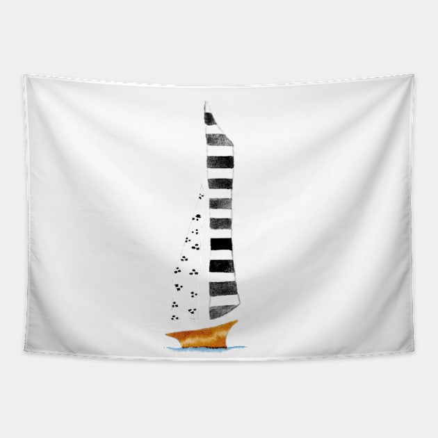 Sailing Boat BW- Full Size Image Tapestry by Paloma Navio