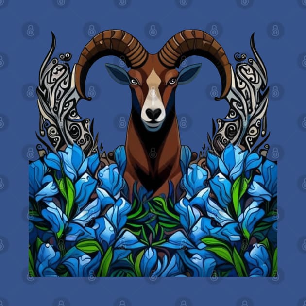 Cartoon Of A Bighorn Sheep With Colorado Blue Columbine by taiche