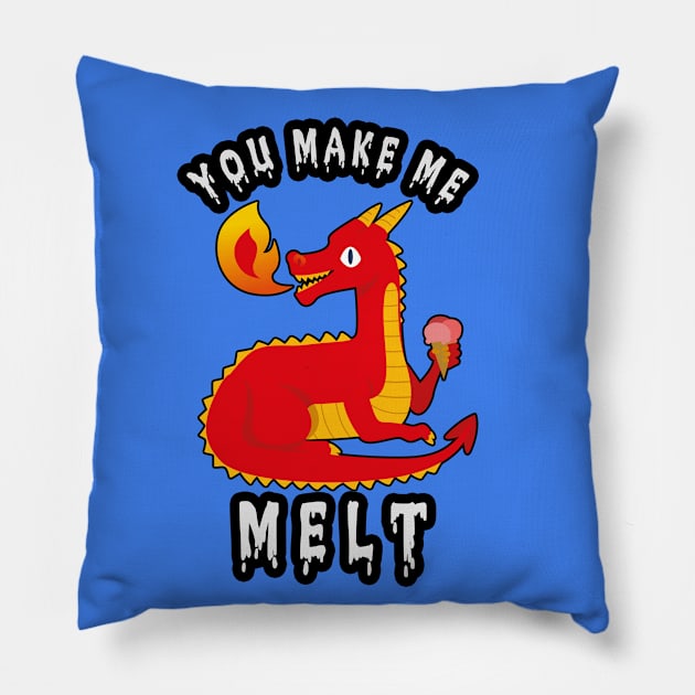 🐲 "You Make Me Melt" Cute Fire-Breathing Dragon Pillow by Pixoplanet