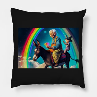 Old Woman on a Donkey with Playing Cards - Greeting Card Pillow