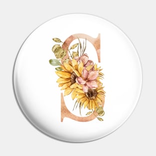 Watercolor sunflower bouquet monogram letter S Pin