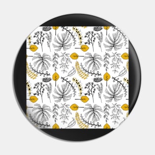 Black And White Floral Pattern (Yellow Accented) Pin