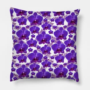 Purple Orchids Pattern on White Background Pillow