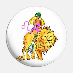 Lion Riding Leo Rollergirl Pin