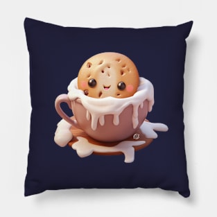 Cute Kawaii Chocolate Chip Cookie in a cup of hot chocolate and cream Pillow