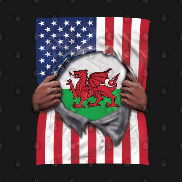 Wales Flag American Flag Ripped - Gift for Welsh From Wales by Country Flags