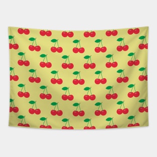 Red Cherries Pattern on Yellow Background Tapestry