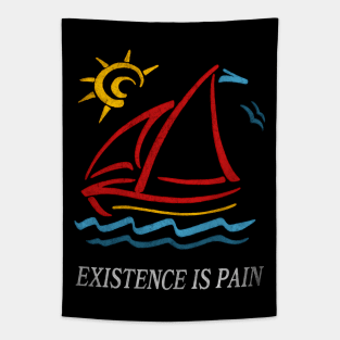 1980s Vintage Style / Existence is Pain Aesthetic Sailboat Faded Design Tapestry
