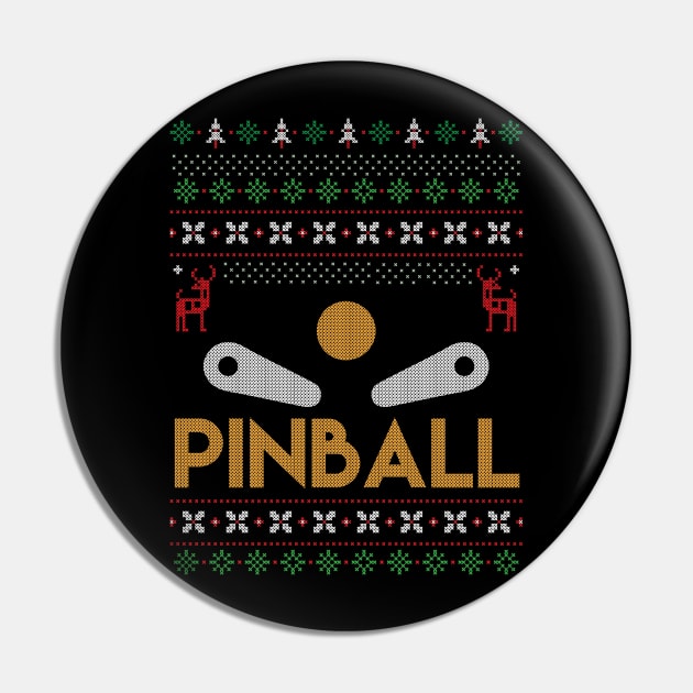 Retro Ugly Christmas Sweater Arcade Pinball Design Pin by TeeShirt_Expressive