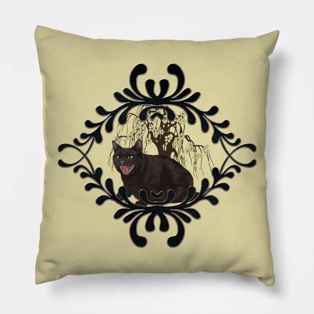 Funny angry black cat Pillow by Nicky2342
