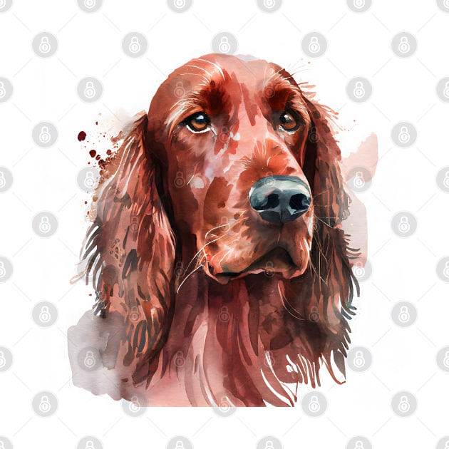 Red Irish Setter Watercolor Portrait by designs4days