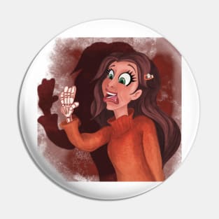 Spooked Frightened Skeleton Girl Pin