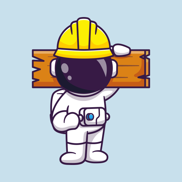 Cute Astronaut Handyman Holding Wood Cartoon by Catalyst Labs