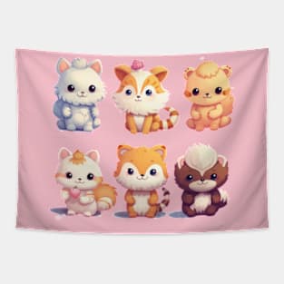 Sześć Uroczych Zwierząt w Stylu Kawaii Tapestry