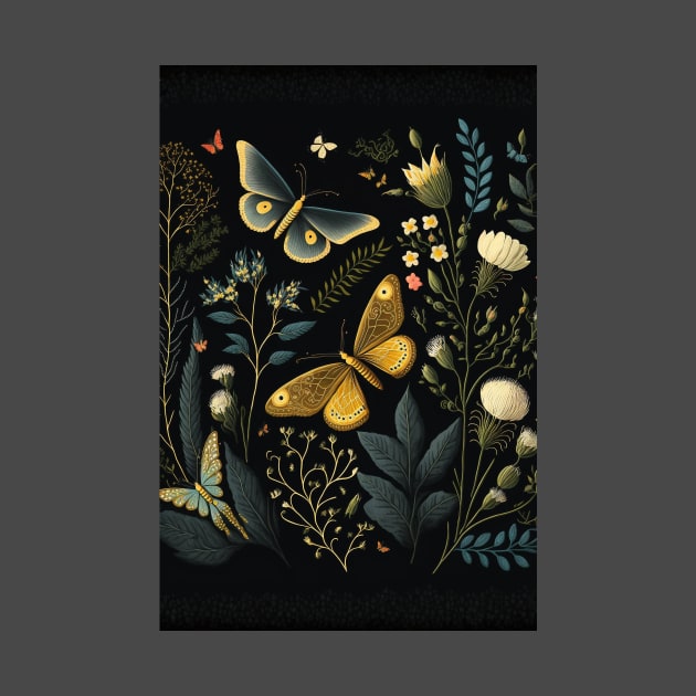 Dark Cottagecore Moth + Butterfly Forest Scene by TheJadeCat