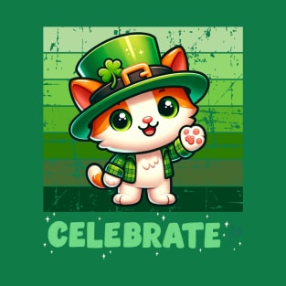 Festive Kitty Celebrates: Cute St. Patrick's Day Tee T-Shirt