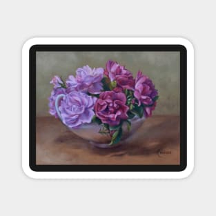 Pink Roses in Gravy Boat Still Life Magnet