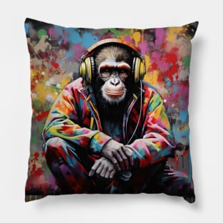 Cool BANKSY DJ Monkey With Headphones Art Pillow