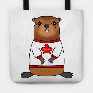 Canadian Pride, Funny Beaver Wearing A Canada Sweater Tote