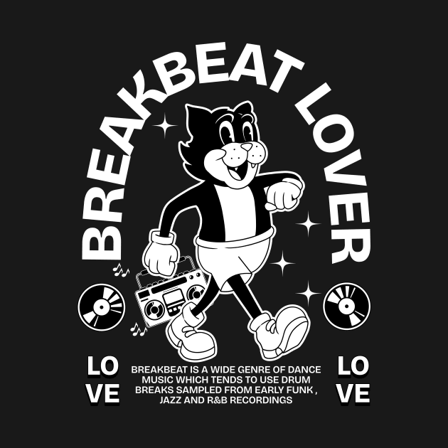 BREAKBEAT  - Lover Retro Mascot Cat (white) by DISCOTHREADZ 