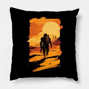 Marine Trekking on Mars - Sunset - Scifi Pillow