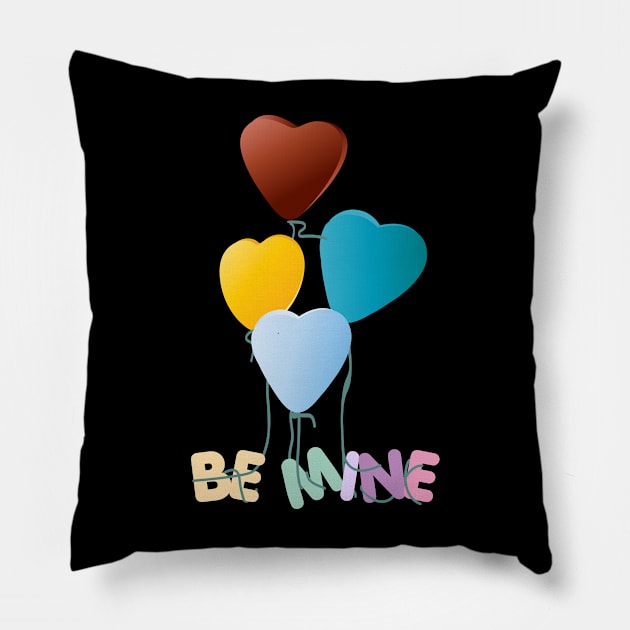 Be Mine with floating love balloons Pillow by webbygfx