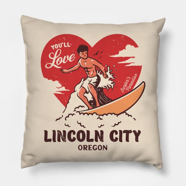 Vintage Surfing You'll Love Lincoln City, Oregon // Retro Surfer's Paradise Pillow by Now Boarding