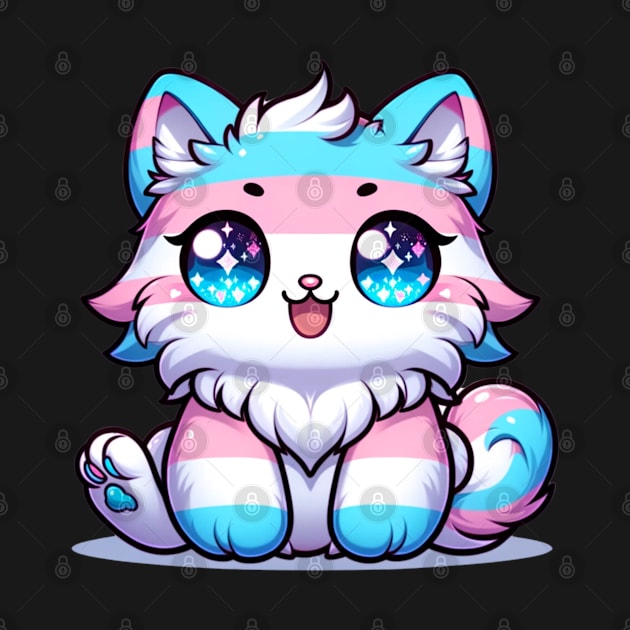 Transgender Pride Flag Kawaii Cute Cat Kitten by Lavender Celeste