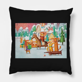 Cute Christmas Jigsaw puzzle from the Winter dog village Pillow