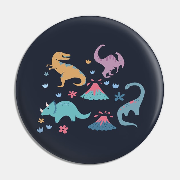 Dinosaur Pattern with Flowers and Volcanoes Pin by latheandquill