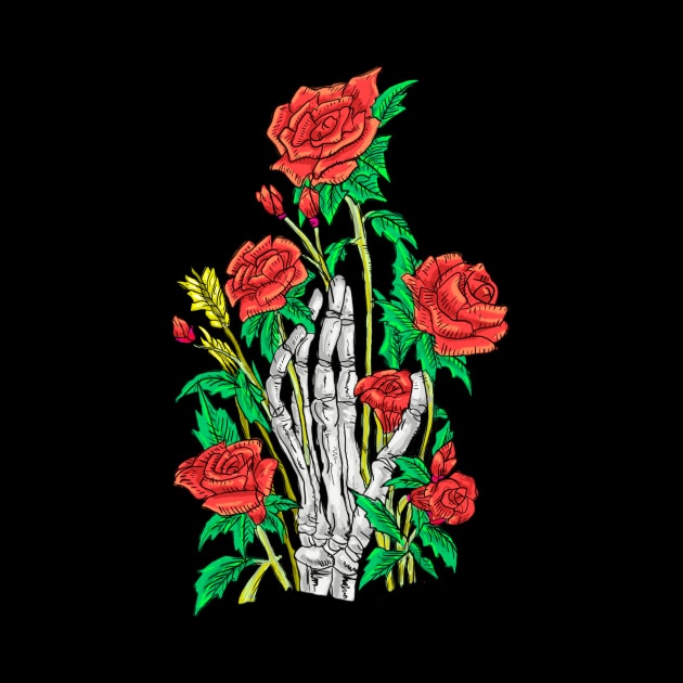 a skull hand and a red rose by goweshore