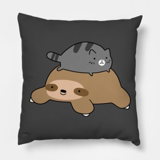 Sloth and Blue Tabby Cat Pillow