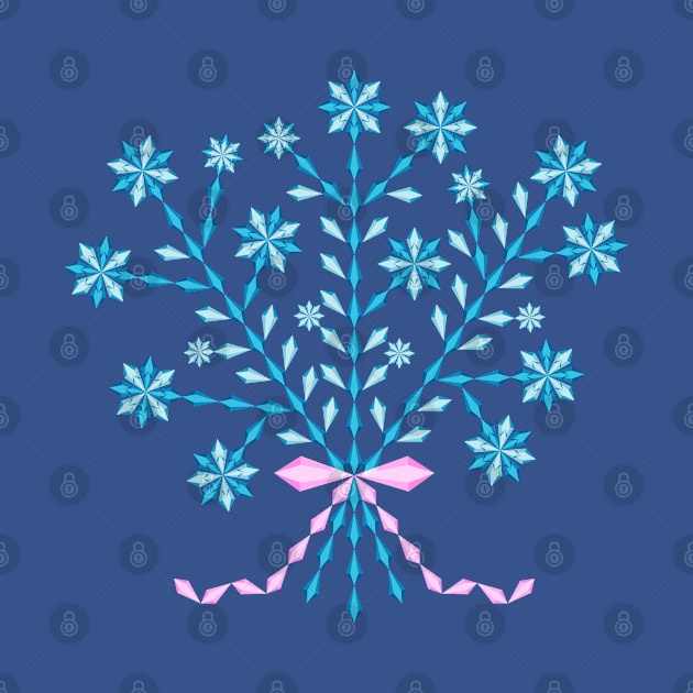 Winter blue flower bouquet with long pink ribbon, version four by kindsouldesign