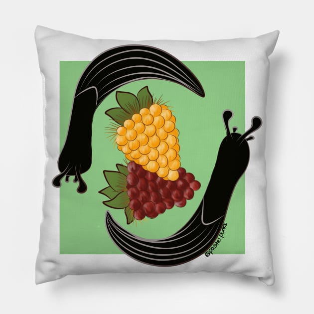 Slugs and Salmon Berries Pillow by Pastel.Punkk