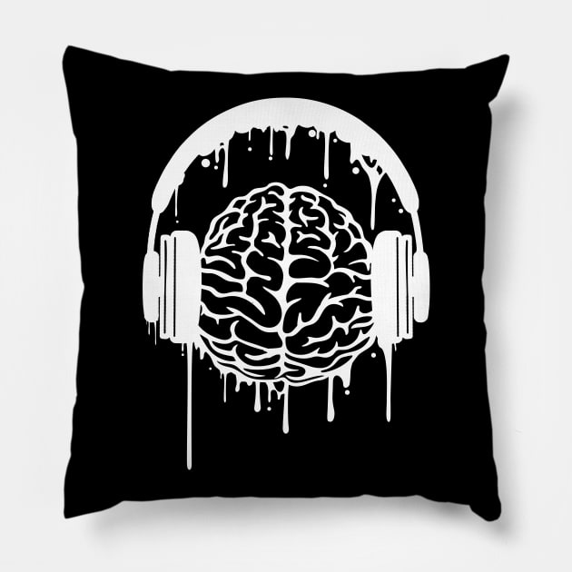 Brain with headphones music illustration Pillow by ShirtyLife