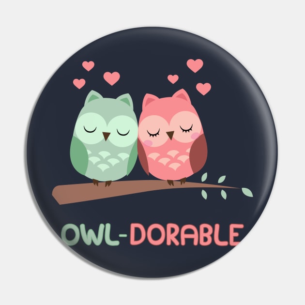 Owl-Dorable - Adorable Owl Couple In Love Tree Branch Pin by PozureTees108