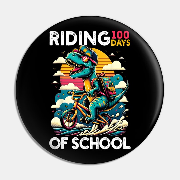 Riding 100 Days Of School Bicycle Cycling Rider Dinosaur, 100 Days Of School Pin by artbyhintze