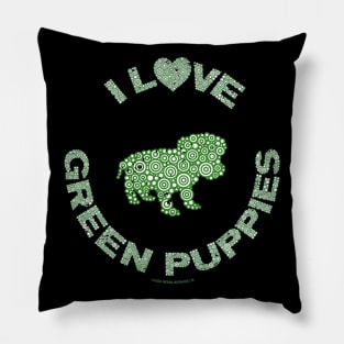 I Love Green Puppies Dog Lover Circle Design Pillow