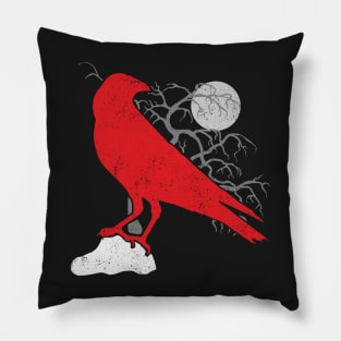 Red Raven and Full Moon Pillow