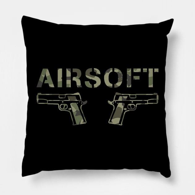 AIRSOFT PLAYER CAMOUFLAGE PISTOL Pillow by JWOLF