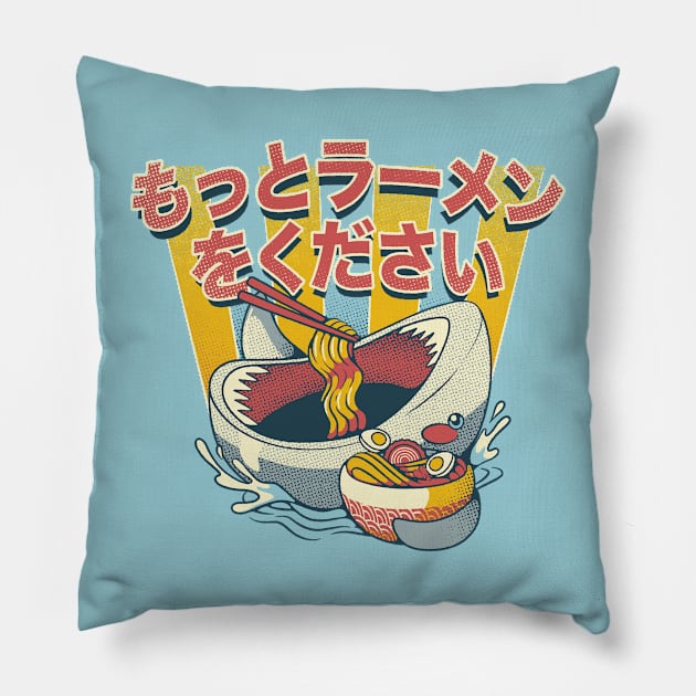 I Need More Ramen Funny Shark by Tobe Fonseca Pillow by Tobe_Fonseca