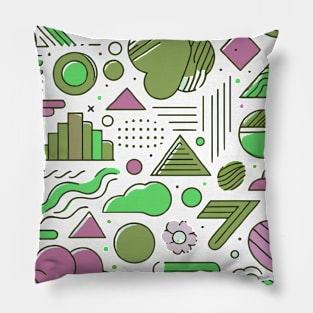 Pink Olive Green Colorful 80s Retro Geometric Pattern Pillow