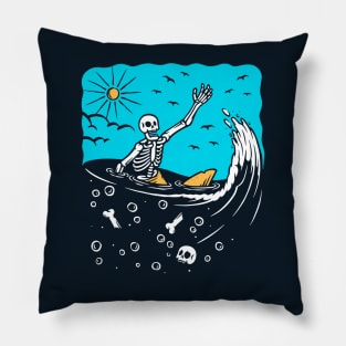 Surfing Skeleton Lost at Sea Pillow