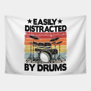 Easily Distracted By Drums Funny Drummer Dad Gift Tapestry