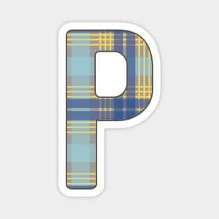 Monogram Letter P, Blue, Yellow and Grey Scottish Tartan Style Typography Design Magnet