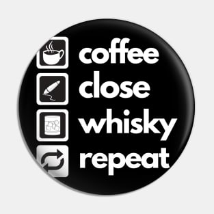 Coffee - Close - Whisky - Repeat Pin